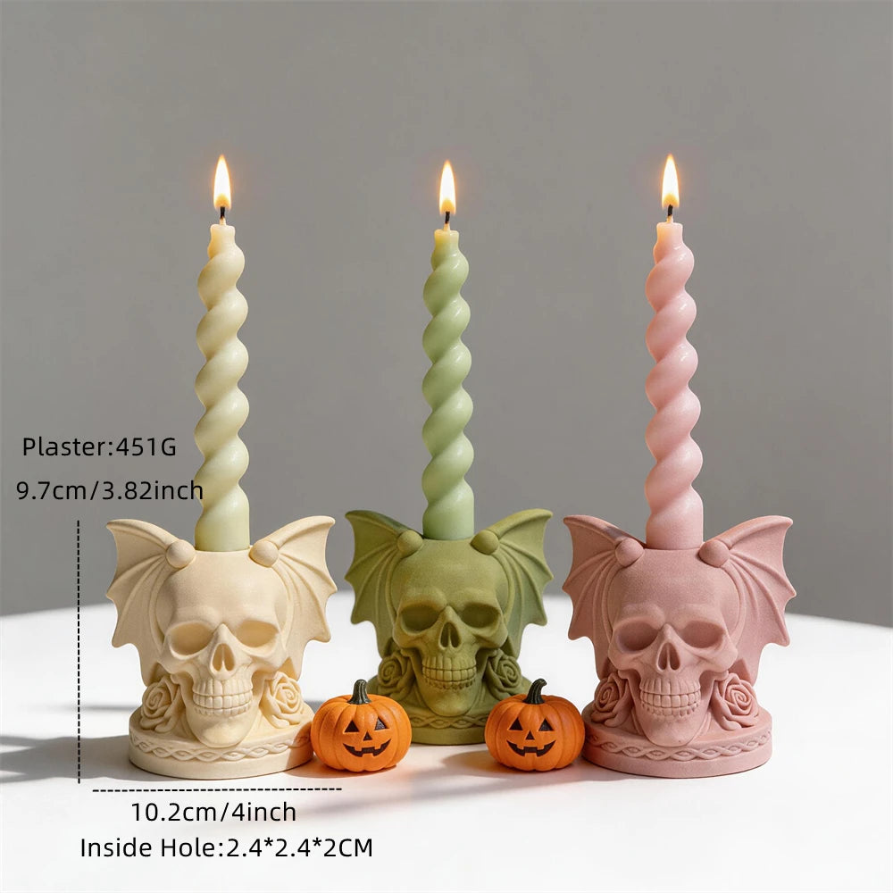 Winged Skull Candlestick Holder Silicone Mold