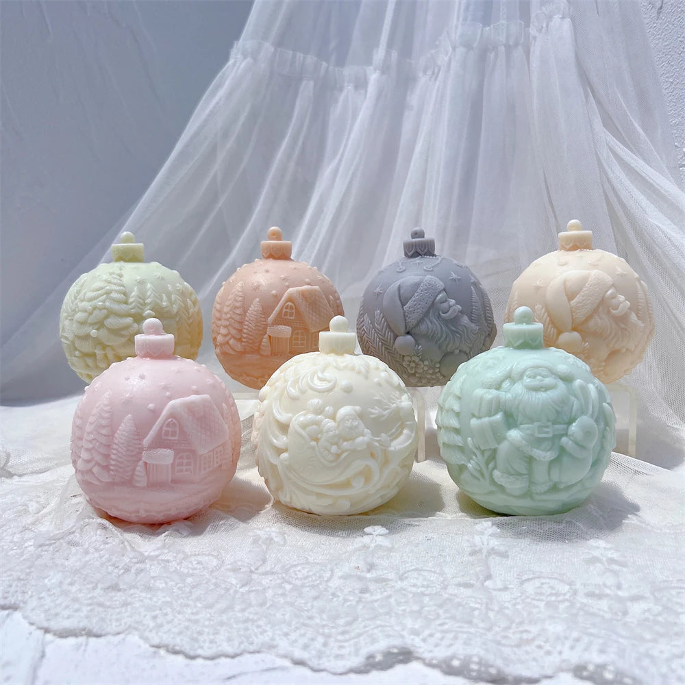 Five Designs Christmas Ball Silicone Candle Molds