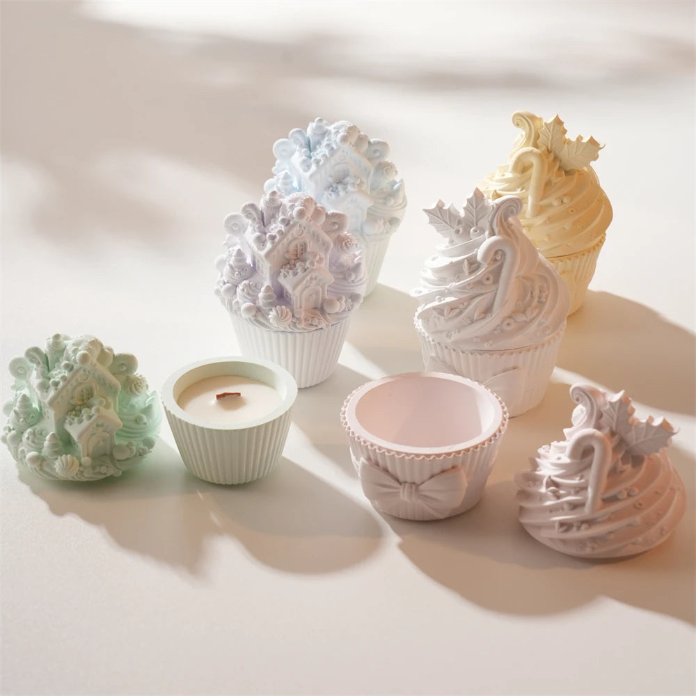 Christmas Cupcake Candle Holder Mold with Lid