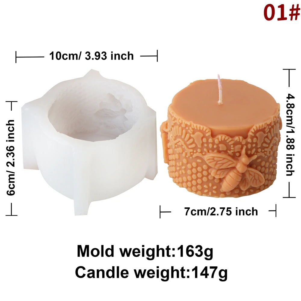 Embossed Bee Pillar Candle Silicone Mold
