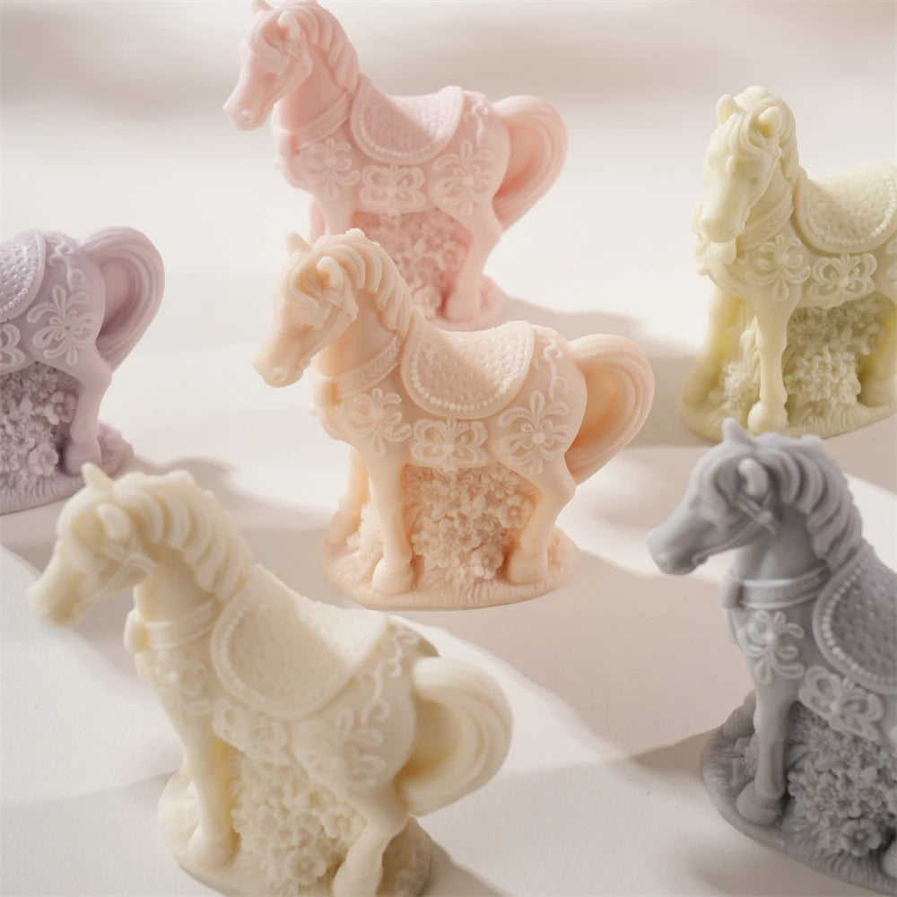 Flower Horse Statue Candle Silicone Mold