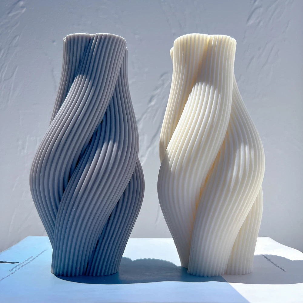 Ribbed Pillar Swirl Candle Molds - Wave Twirl Spiral
