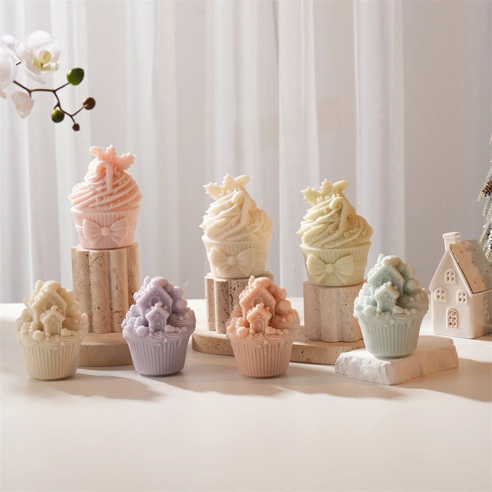 Christmas Cupcake Snow House & Poinsettia Silicone Candle Mold