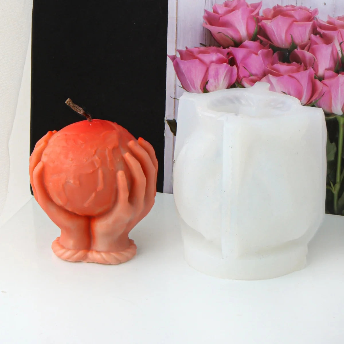 3D Hand Holding Rose Heart Skull Silicone Mold