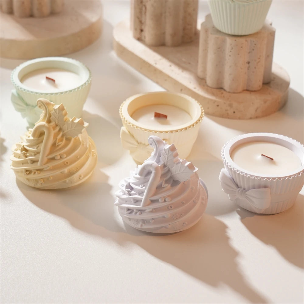 Christmas Cupcake Candle Holder Mold with Lid