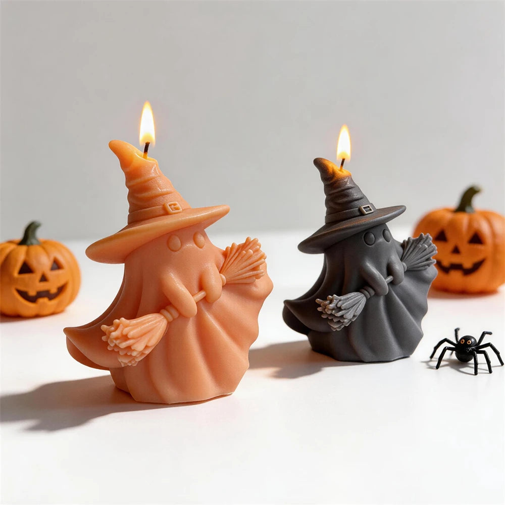 Ghost Witch Broom Silicone Candle Mold for Halloween