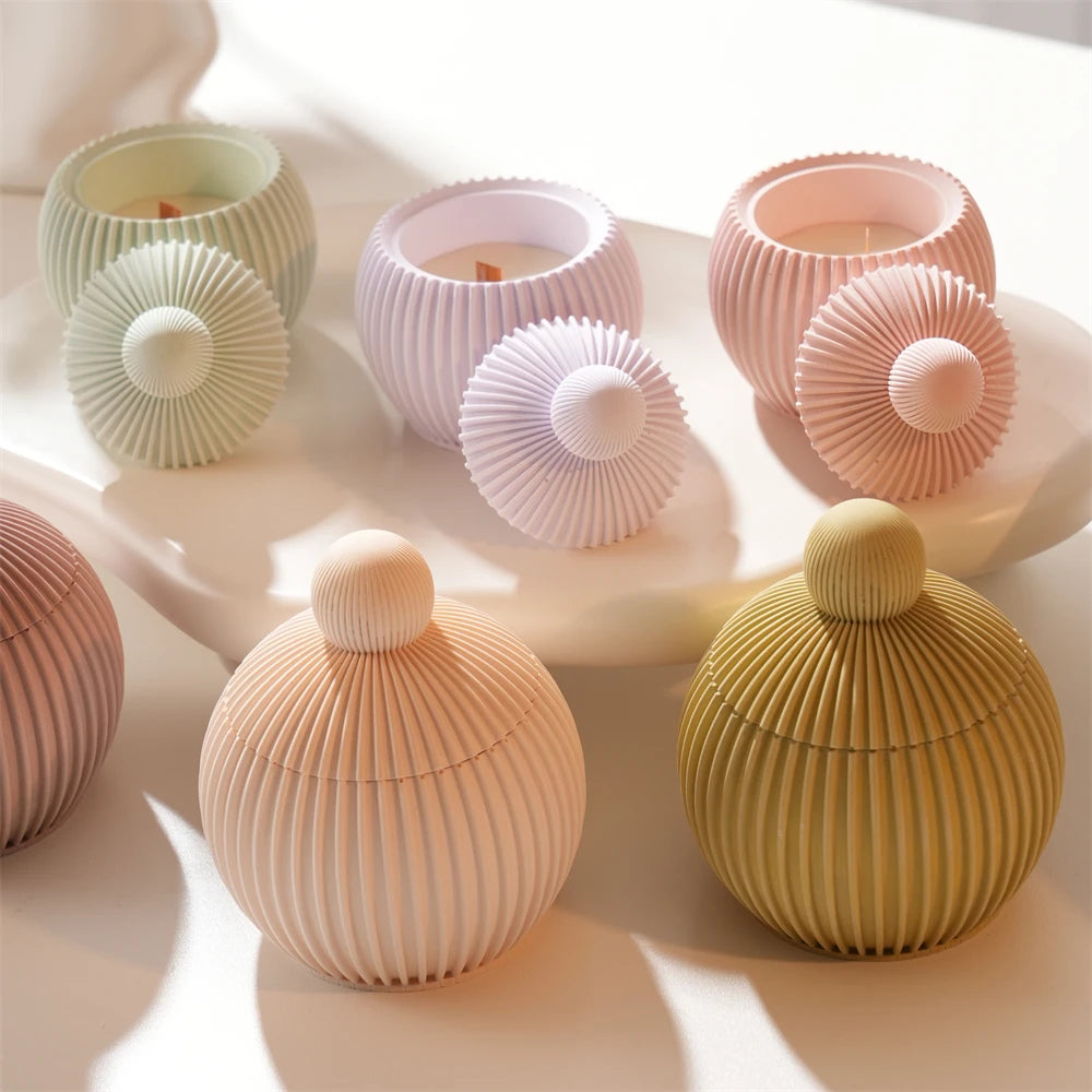 Ribbed Ball Candle Silicone Mold with Lid
