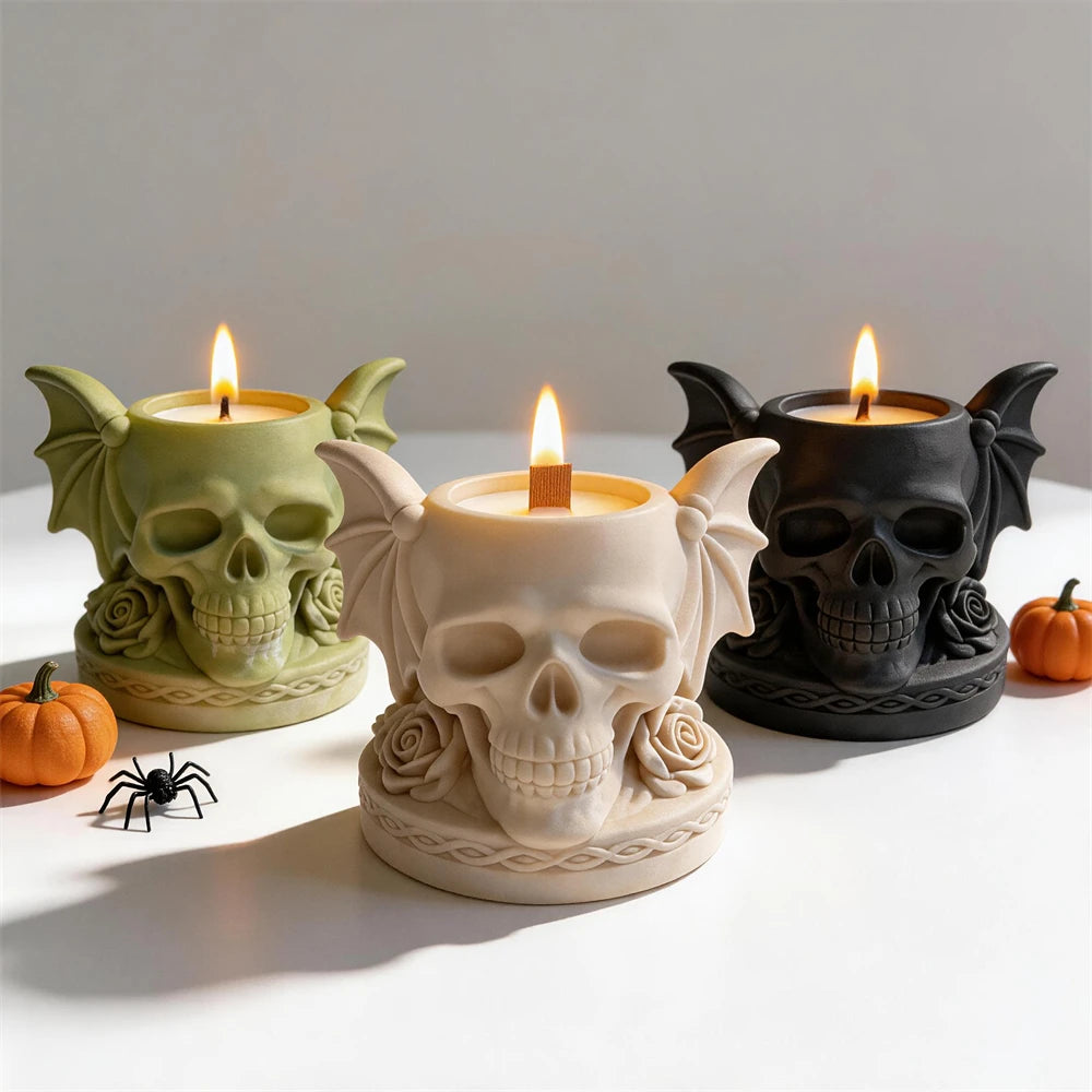 Gothic Rose Skull Candle Vessel Silicone Mold