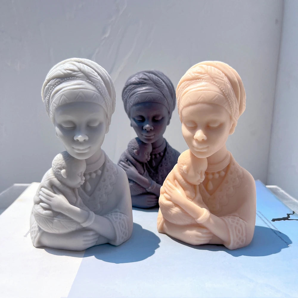 Afro Women Holding Baby Bust Candle Mold