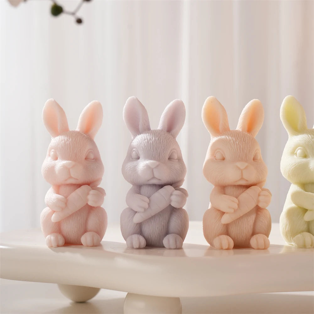 Easter Rabbit Holding Carrot Silicone Candle Mold