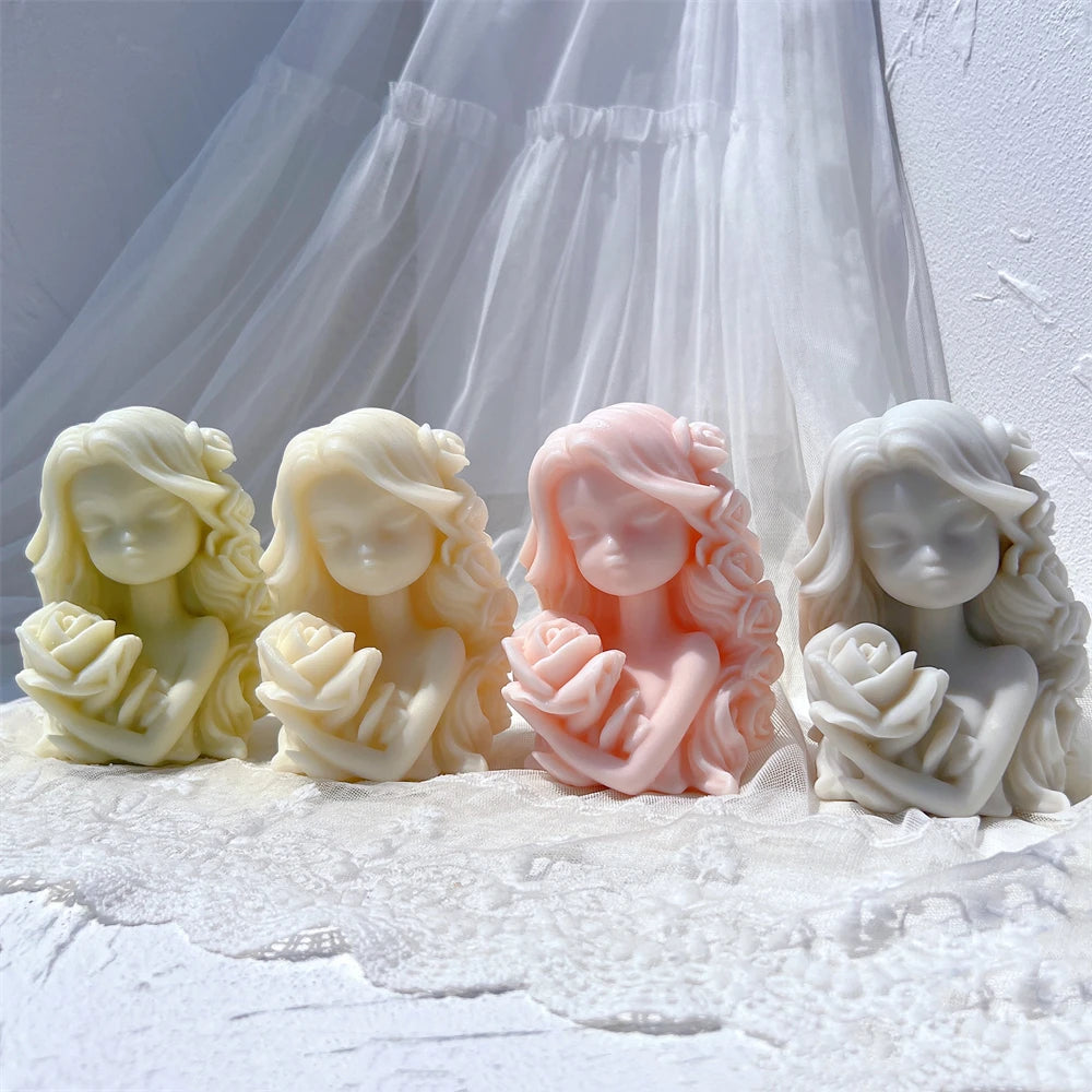 Two Designs Flower Fairy Figure Sculpture Candle Molds