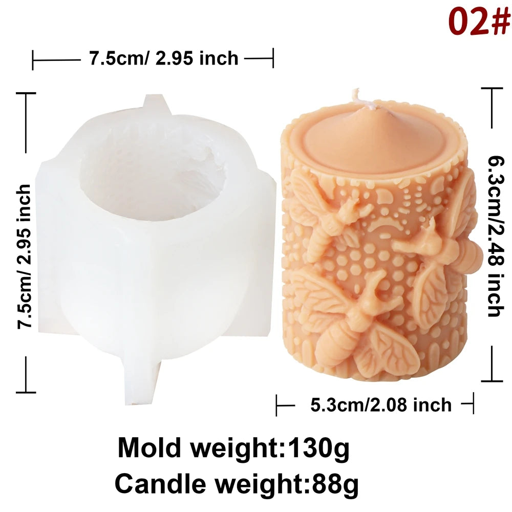 Embossed Bee Pillar Candle Silicone Mold