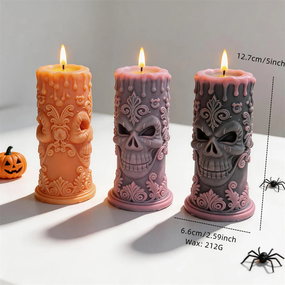 Skull Pillar Silicone Candle Mold for Halloween