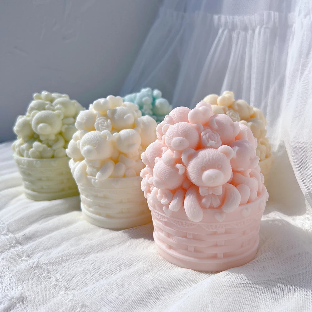 Cute Bear Basket Candle Mold