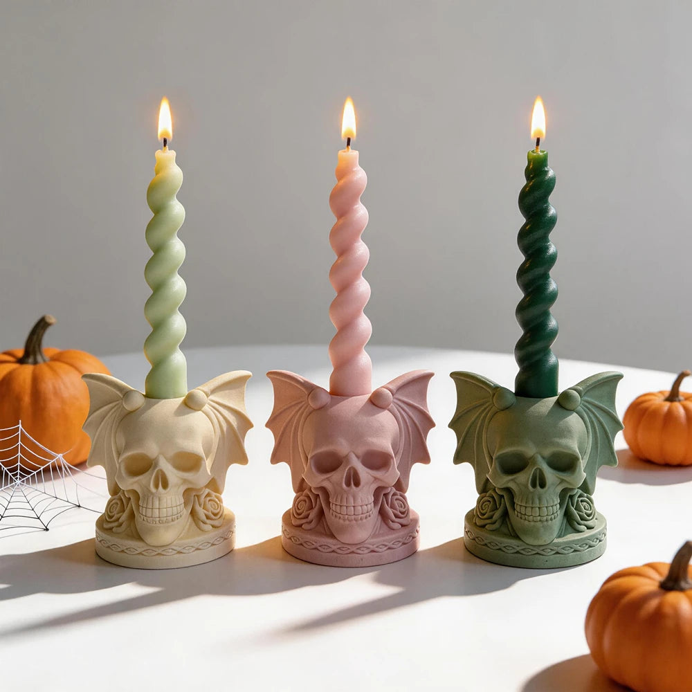 Winged Skull Candlestick Holder Silicone Mold
