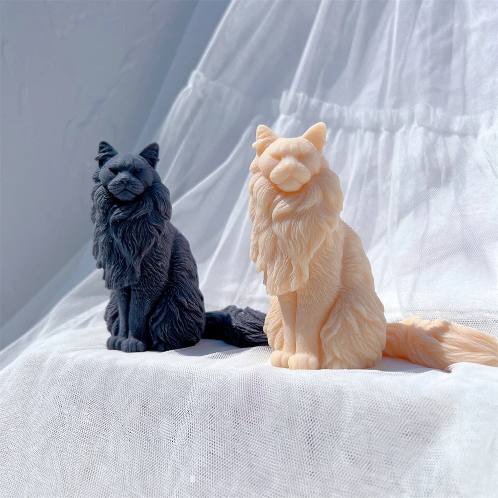 Sitting Norwegian Forest Cat Silicone Candle Mold