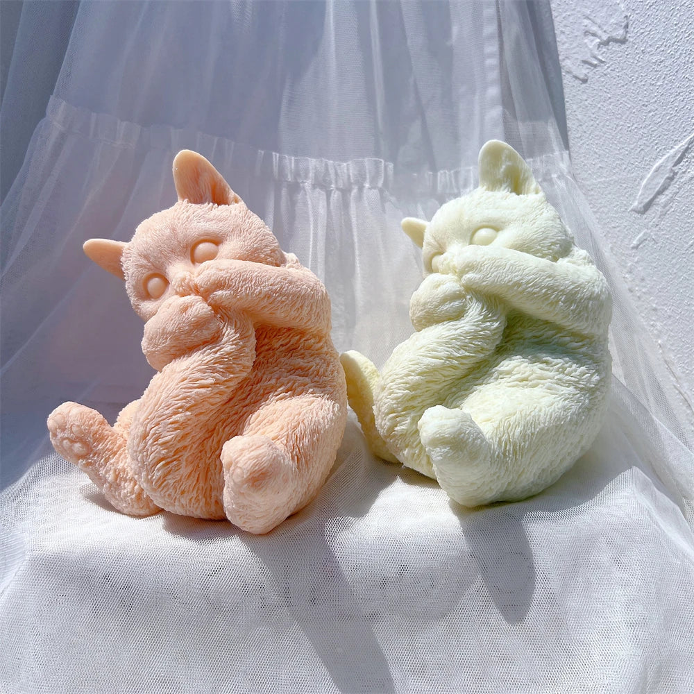 Cute Cat Playing with Tail Silicone Candle Mold