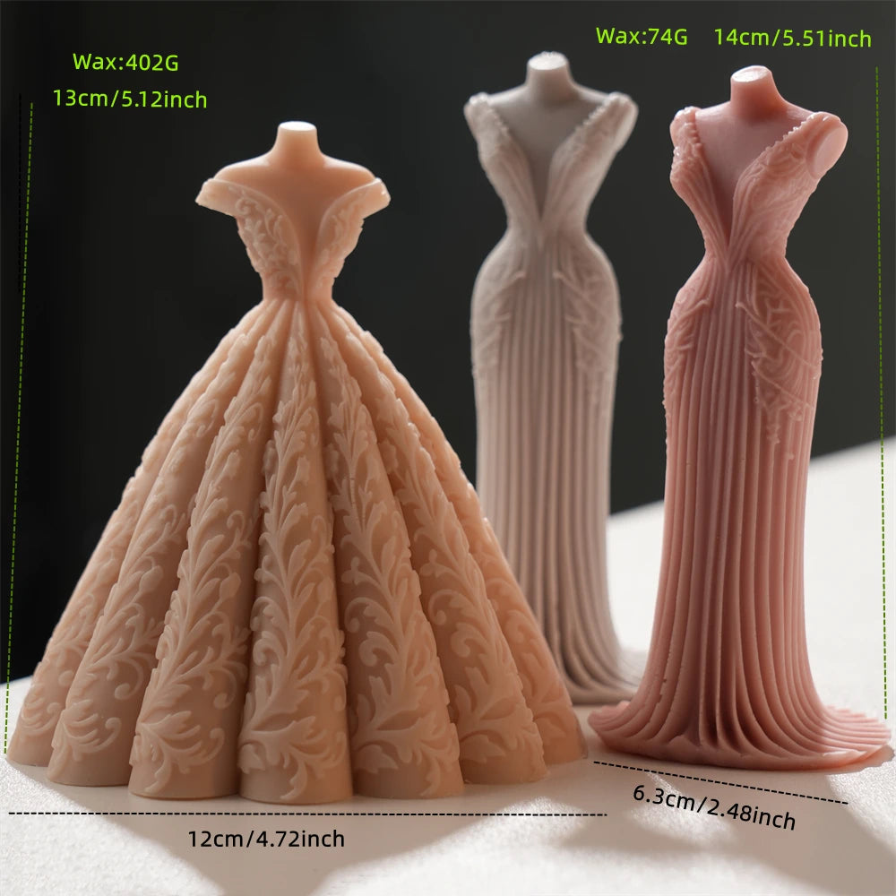 3D Wedding Dress Silicone Candle Mold