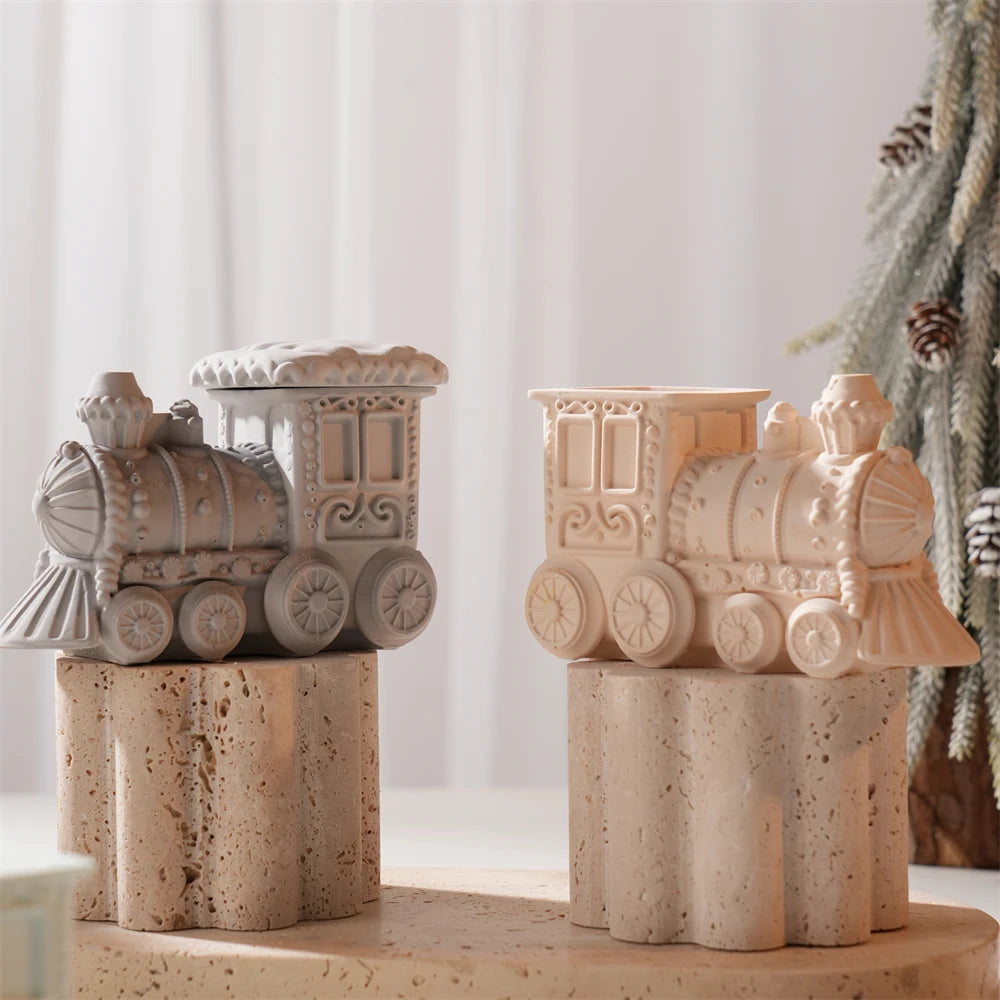 Christmas Gingerbread Train Candle Vessel Silicone Mold with Lid