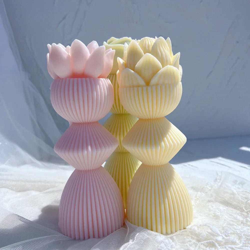 Lotus Flower Ribbed Pillar Candle Mold