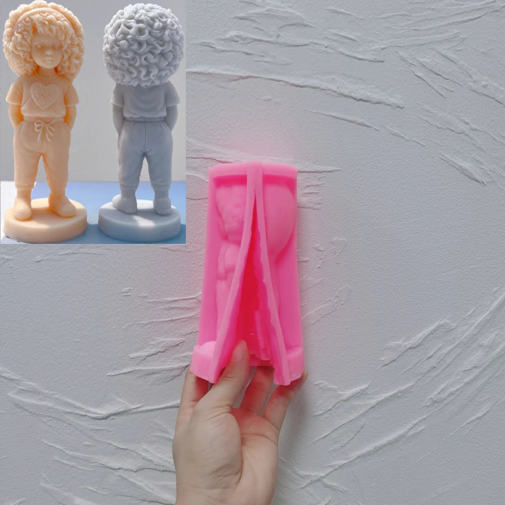 Curly Hair Girl with Heart Shirt Candle Mold