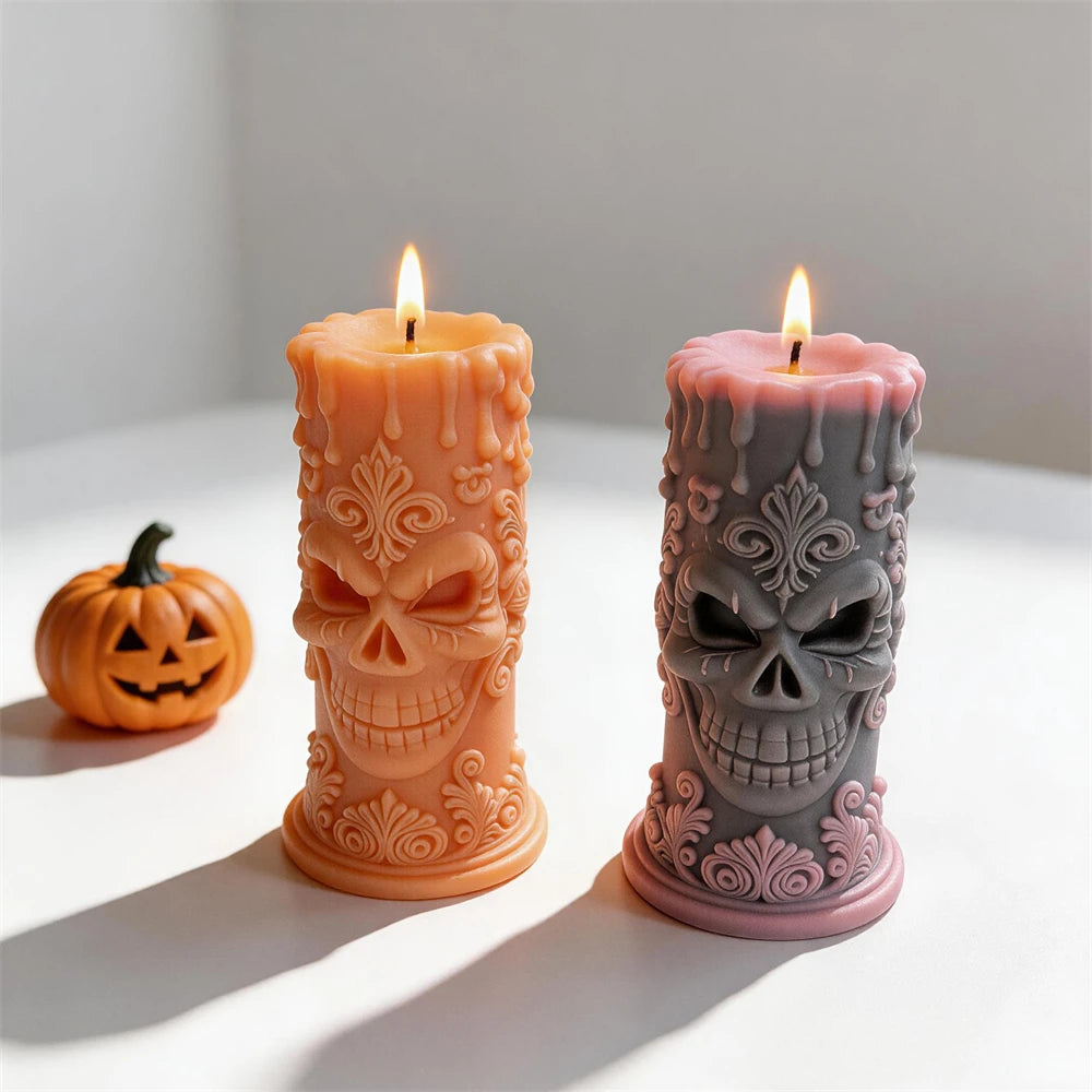 Skull Pillar Silicone Candle Mold for Halloween