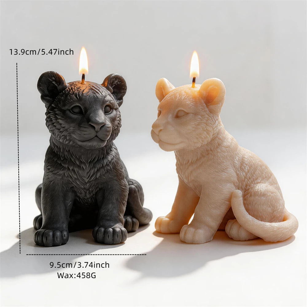 Finished tiger cub soy candle released from its silicone mold.