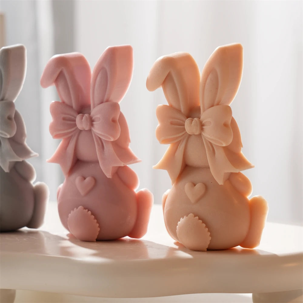 3D Heart Bowknot Bunny Silicone Candle Mold