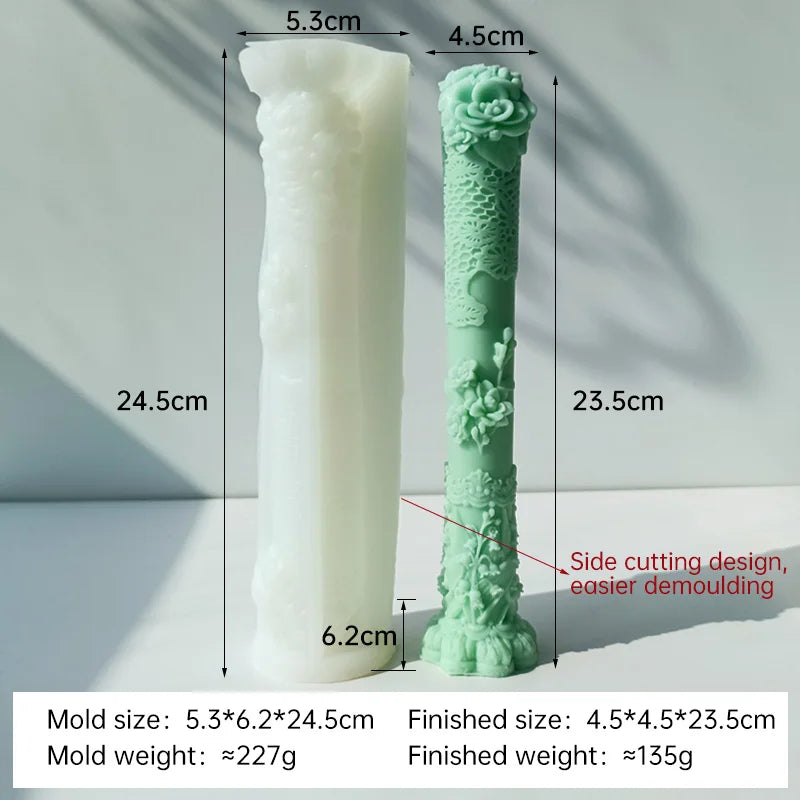 Flower Relief Long Pole Candle Silicone Mold