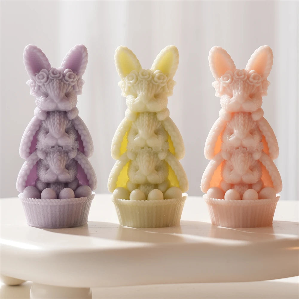 3D Knit Rose Bunny Silicone Candle Mold