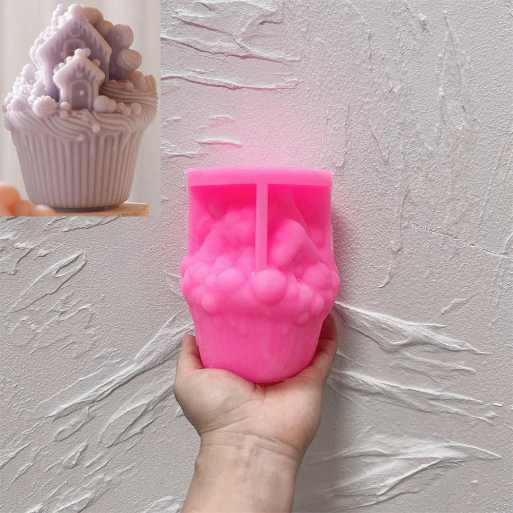 Christmas Cupcake Snow House & Poinsettia Silicone Candle Mold