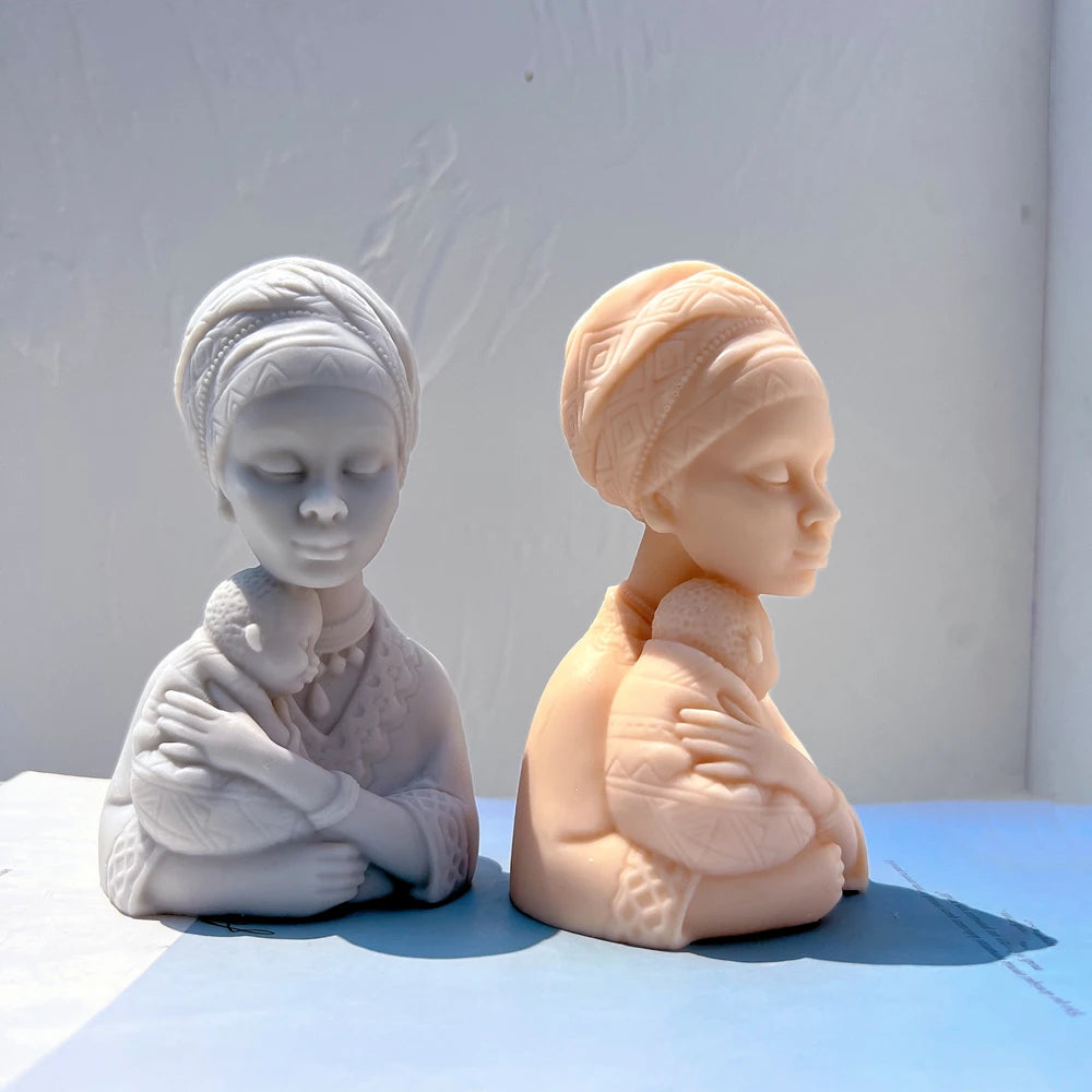 Afro Women Holding Baby Bust Candle Mold