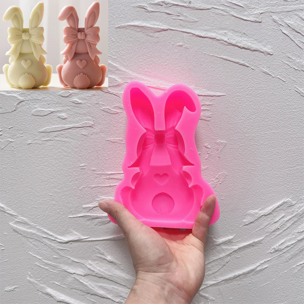 3D Heart Bowknot Bunny Silicone Candle Mold