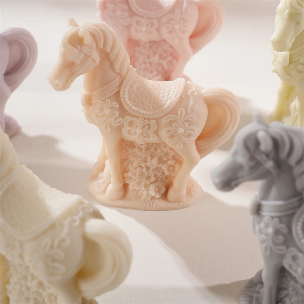 Flower Horse Statue Candle Silicone Mold