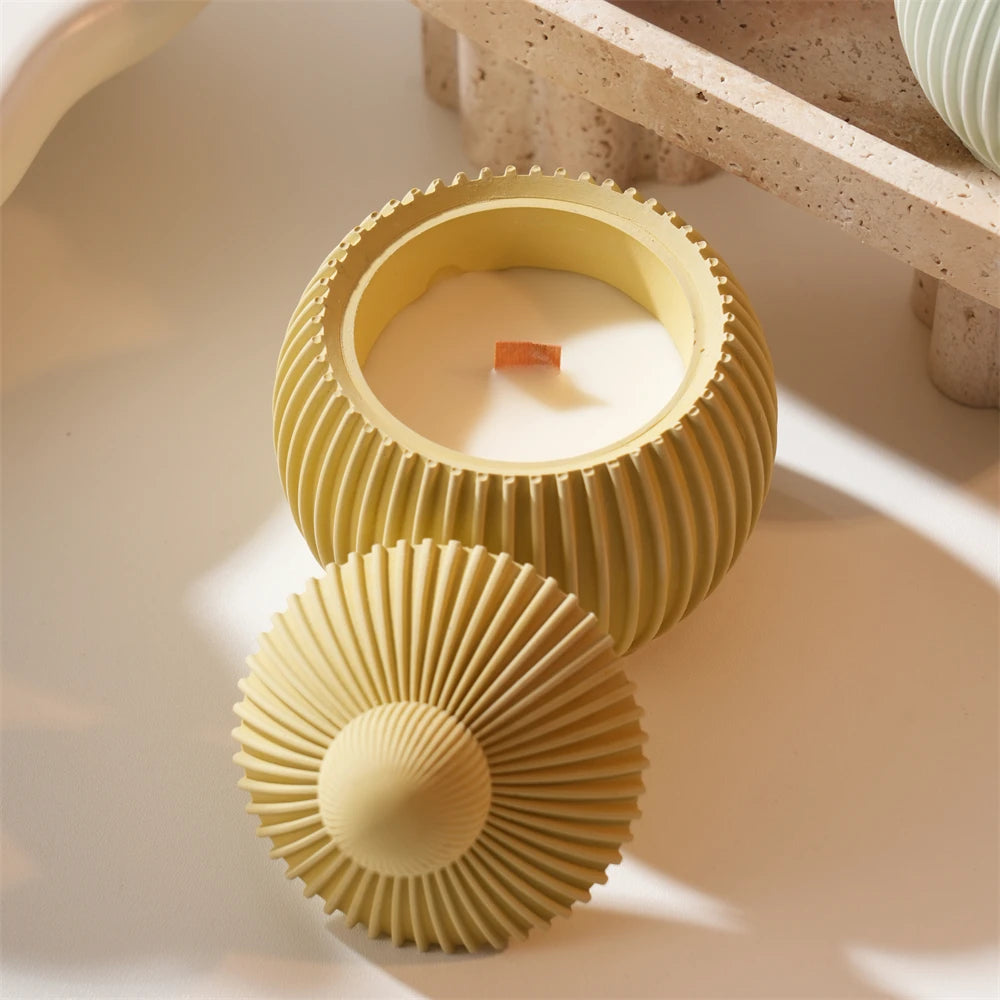 Ribbed Ball Candle Silicone Mold with Lid