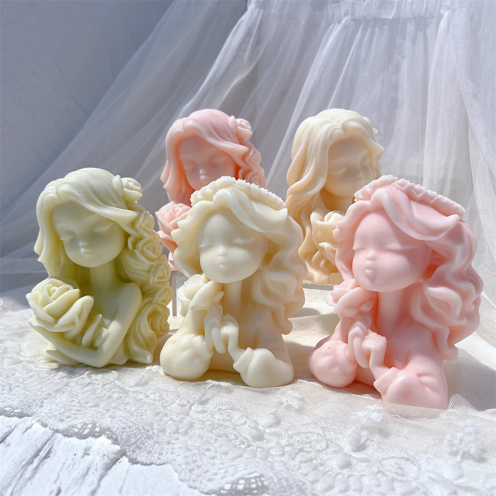 Two Designs Flower Fairy Figure Sculpture Candle Molds