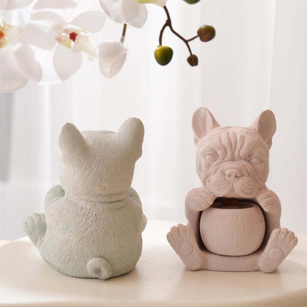 French Bulldog Puppy Hollow Candle Holder Silicone Mold