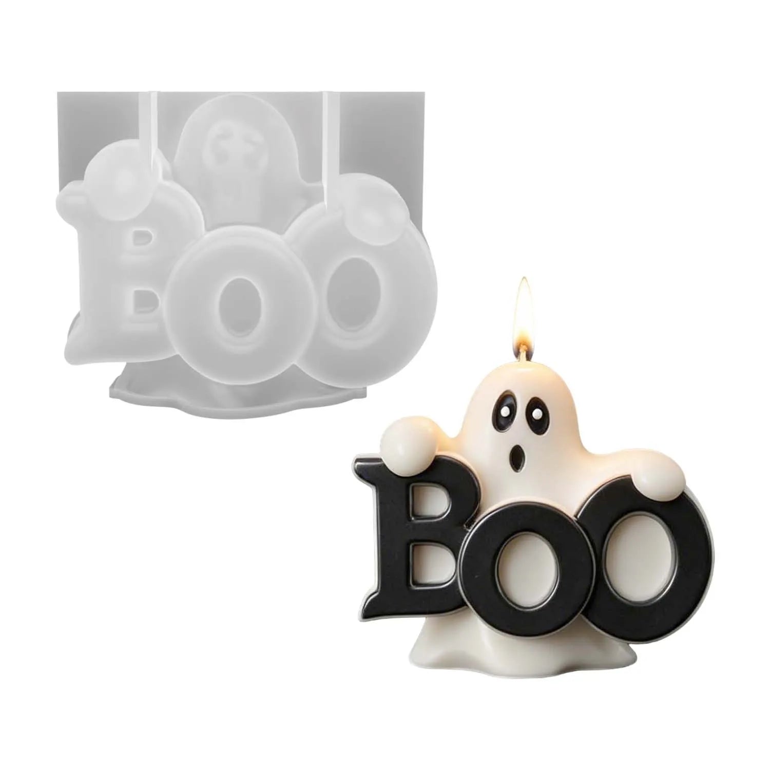 Cute ghost silicone candle mold with BOO letters for Halloween