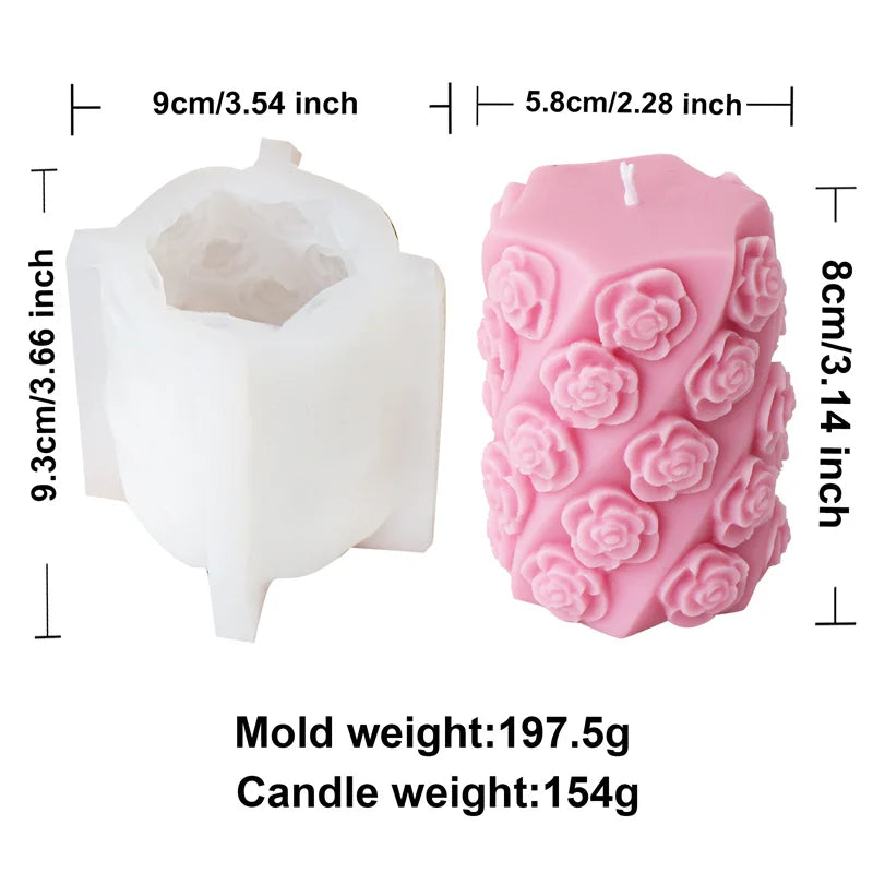 3D Relief Bees Cylindrical Floral Pillar Candle Silicone Mold