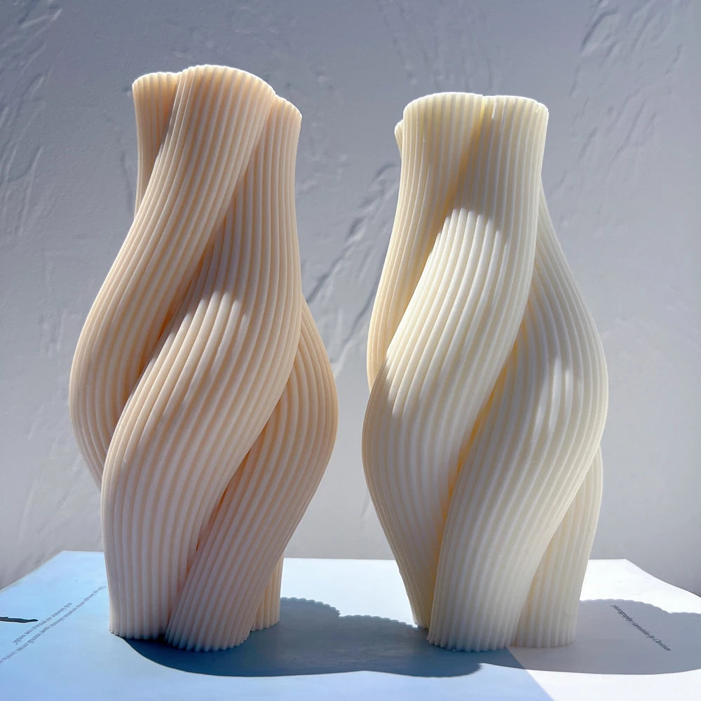 Ribbed Pillar Swirl Candle Molds - Wave Twirl Spiral