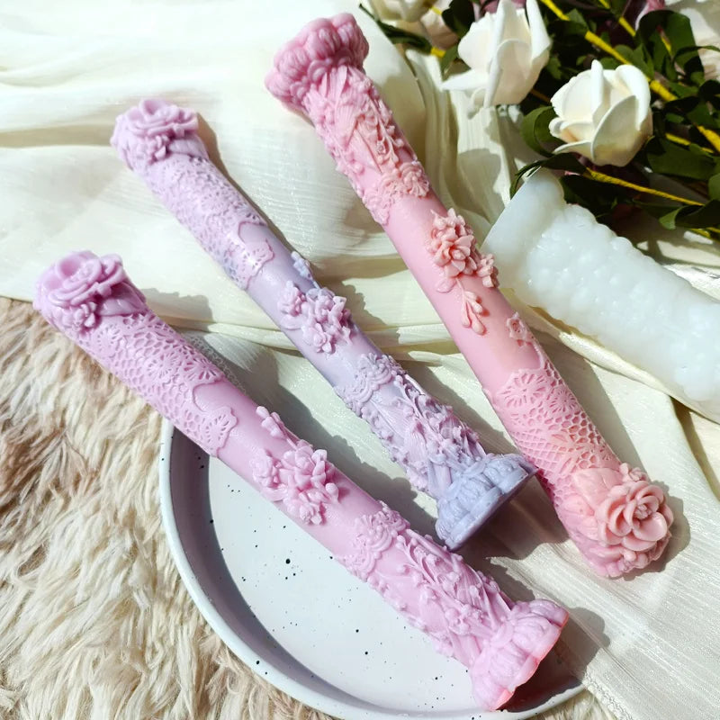 Flower Relief Long Pole Candle Silicone Mold