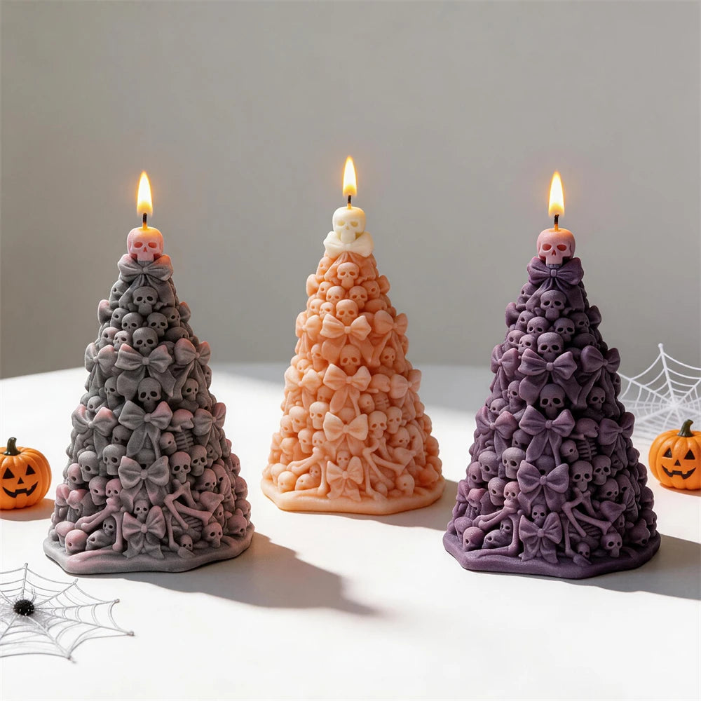 Halloween Bowknot Skull Tree Silicone Candle Mold