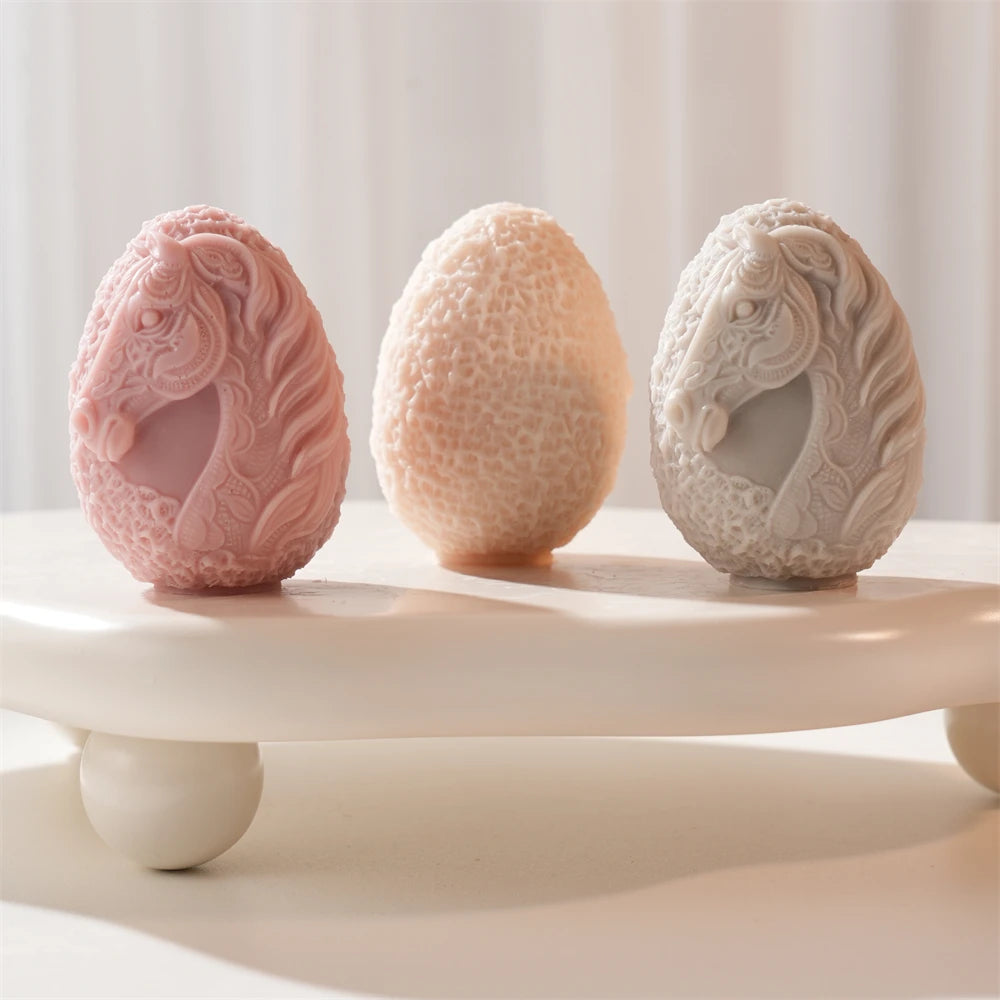 Lace Horse Egg Candle Silicone Mold for Easter Decor