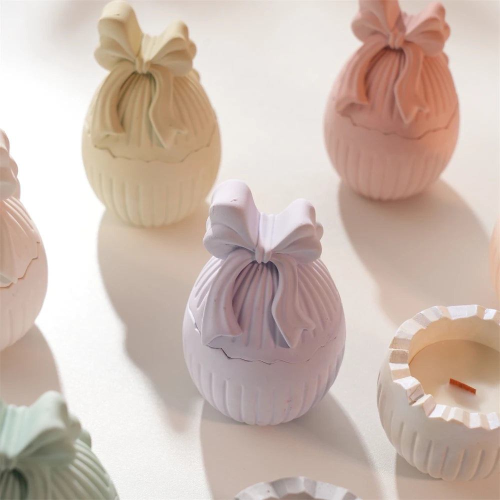 Easter Egg Candle Jar Silicone Mold with Bow Design