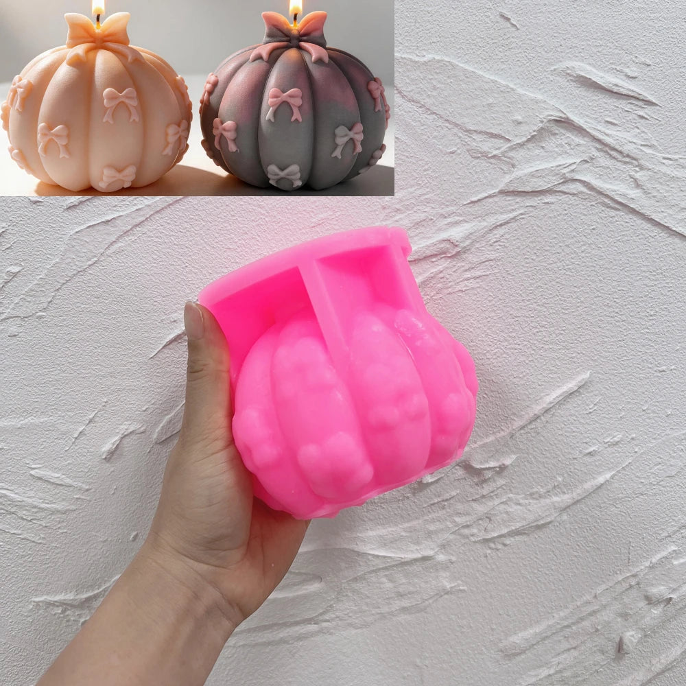 Bowknot Pumpkin Silicone Candle Mold for Festive Decor