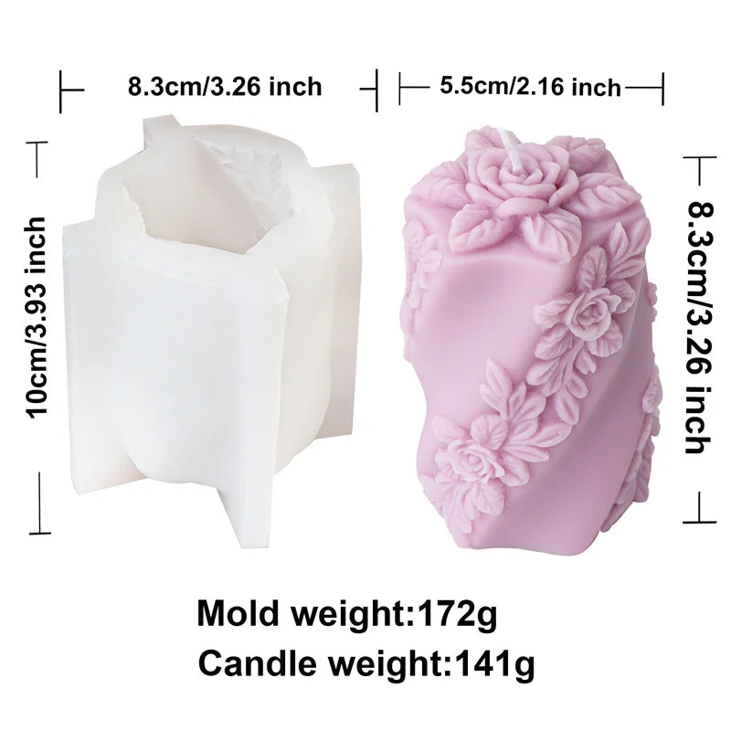 3D Relief Bees Cylindrical Floral Pillar Candle Silicone Mold