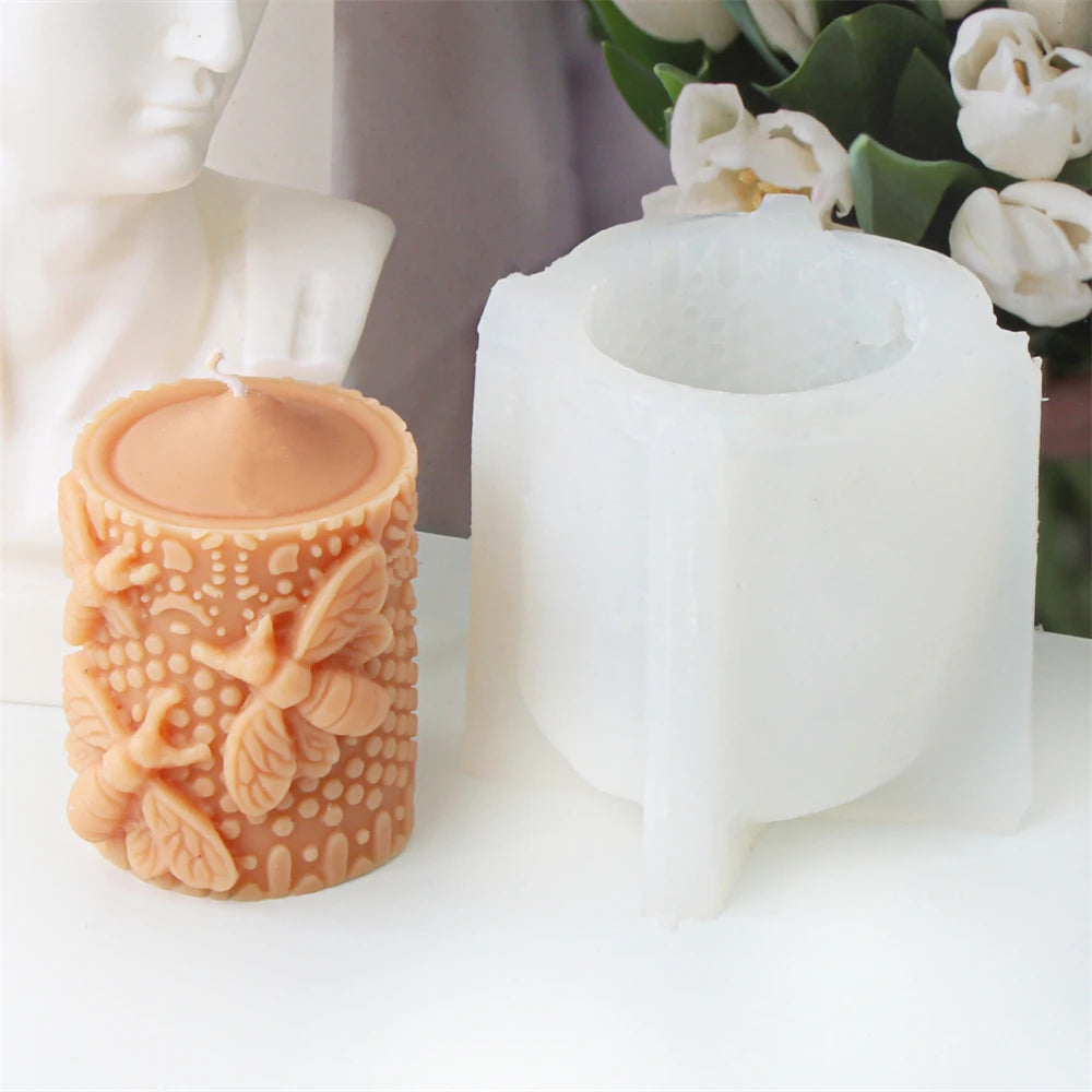 Embossed Bee Pillar Candle Silicone Mold