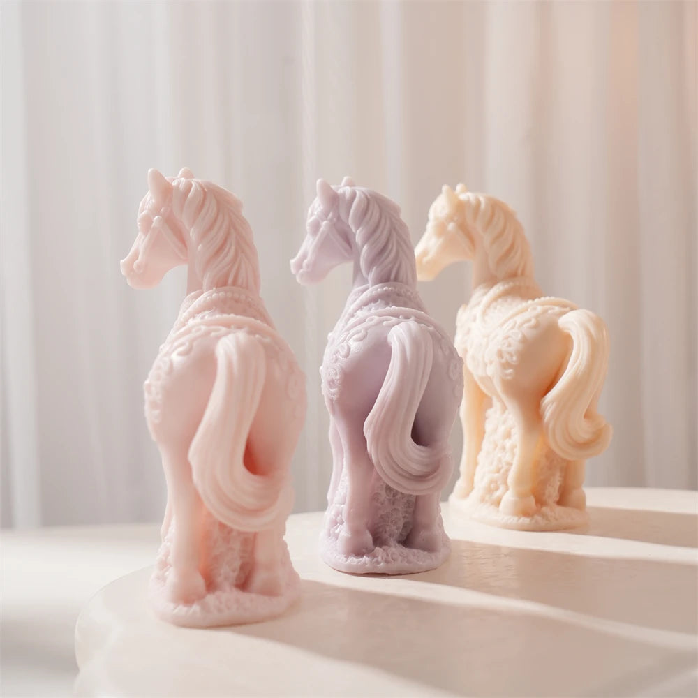 Flower Horse Statue Candle Silicone Mold
