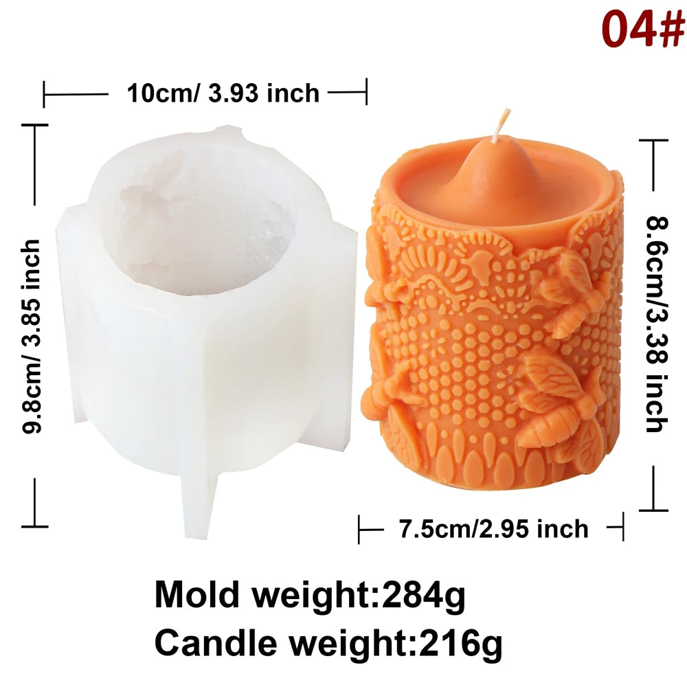 Embossed Bee Pillar Candle Silicone Mold