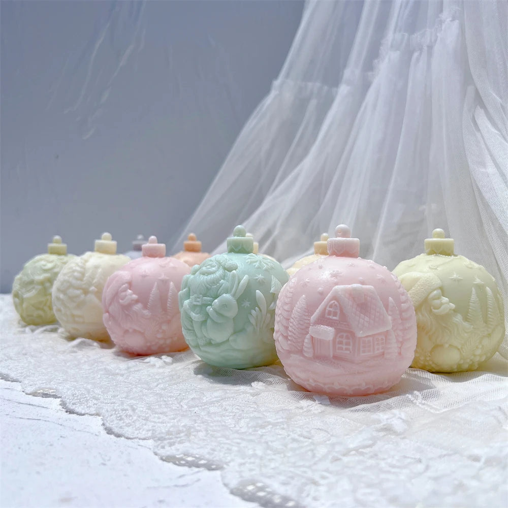 Five Designs Christmas Ball Silicone Candle Molds